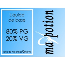 Liquide de Base 80/20. 0 mg/ml de Nicotine, 100ml, pour fabrication de E Liquides