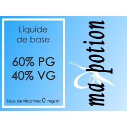Liquide de base 60/40 0mg, 10 flacons de 10ml, pour fabrication de E-Liquides DIY