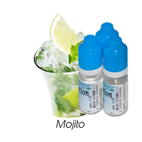 Lot de 3 E-Liquide Mojito, Eliquide Français Ma Potion, recharge liquide cigarette électronique. Sans nicotine ni tabac
