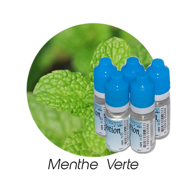 Lot de 5 E-Liquide Menthe Verte, Eliquide Français Ma Potion, recharge liquide cigarette électronique. Sans nicotine ni tabac