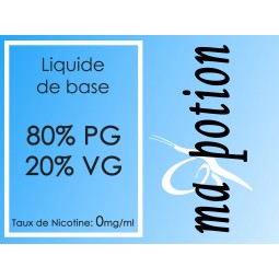 Liquide de Base 80/20. 0 mg/ml de Nicotine, 100ml, pour fabrication de E Liquides