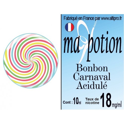 E-Liquide Saveur Bonbon Carnaval Acidulé, Eliquide Français, recharge liquide pour cigarette électronique, Ecig